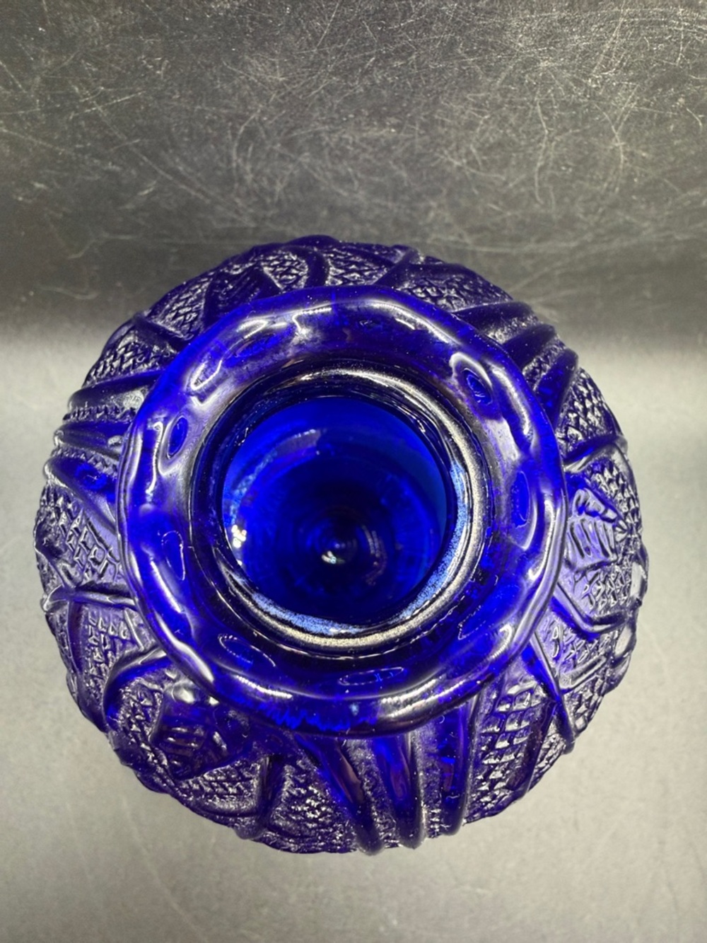 Vintage Cobalt Floral Glass Pedestal Fairy Light Fairy Lamp Candle Holder Decor - Picture 6 of 17
